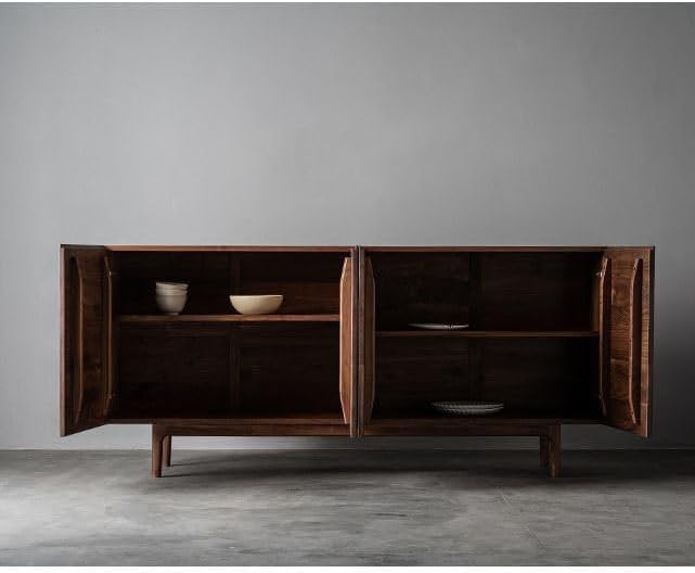 Aparadores para Comedor Black Walnut Solid Wood Sideboard Modern Living Room TV Floor Storage Furniture Double Door Entrance Decoration Bufetera(180cm*42cm*82cm)