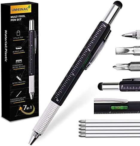 UMEINAC Multitool Pen, 7 in 1 Multitool Tech Tool Pen for Men, Construction Tools Gadget Stocking Stuffers Gifts for Dad Husband Father - Black