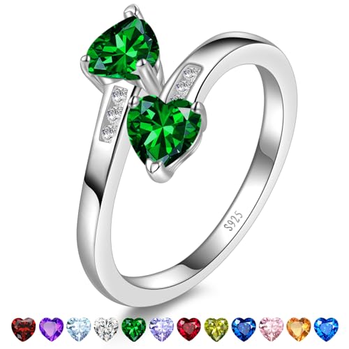 Yaresul Adjustable Emerald Ring for Women Heart Promise Ring 925 Sterling Silver May Birthstone Women Open Ring Stackables Statement