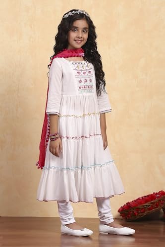 Image of Biba Girls 3 /4 Sleeve 100% Cotton Round Neck Kurta Set