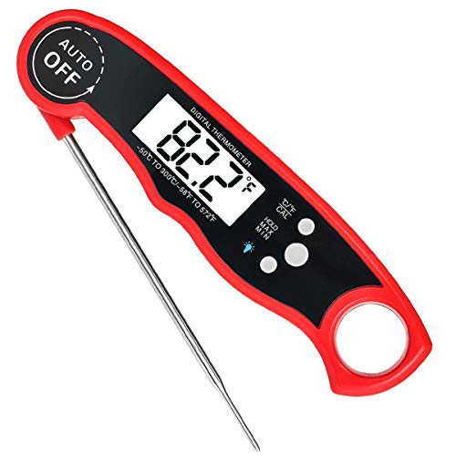 Meat Thermometer - Waterproof Instant Read Thermometer Backlit Light BBQ Thermometer Cooking Thermometer for Grill Cooking Meat Kitchen Candy (Red)