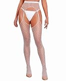 RSLOVE Strumpfhosen Damen Netz Sexy – Netzstrumpfhose Elastisch Hohe Taille Netzstrümpfe Straps Optik Weiß