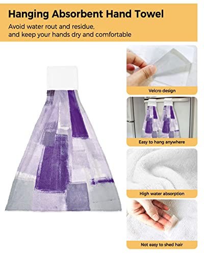 Hanging Kitchen Towels Abstract Square Graffiti With Purple And Gray Paint Hand Towel Soft High Absorbent Dish Cloths Tea Bar Towels For Bathroom Home Laundry Room Tabletop 2 Pcs #TOP1