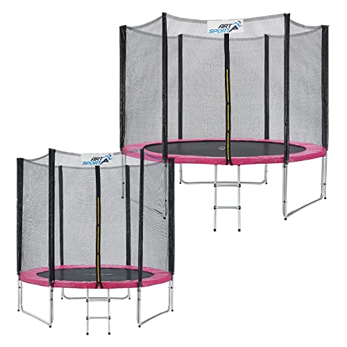ArtSport Trampoline d'extérieur Jampino Ø 244 cm – Trampoline de Jardin avec Filet de sécurité, échelle, Coussin de Protection et 6 piquets – Trampoline Enfant Rose