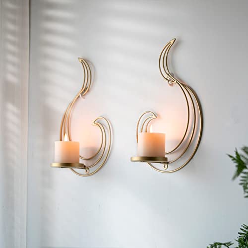 Gold Line Wall Sconce Candle Holders,Gold Iron Wall Candle Sconce Holders,Gold Hanging Wall Sconce Candle Holders,Gold Metal Wall Candle Sconce Holders,Set Of 2 #TOP1