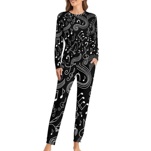 Pyjama femme ensemble coton respirant Note De Bas De Page avec t-shirt manches longues de nuit