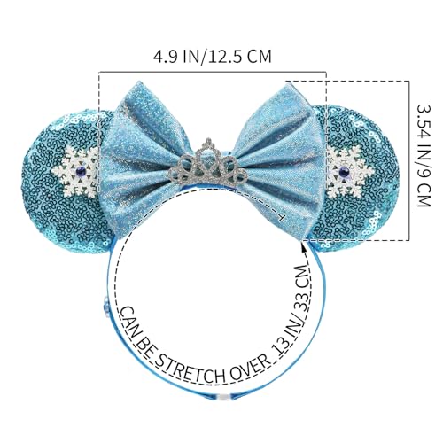 Adjustable Mouse Ears Headband with Crown, Ice Queen Elastic Hair Bow Hairband for Baby Girls Toddlers Teens3