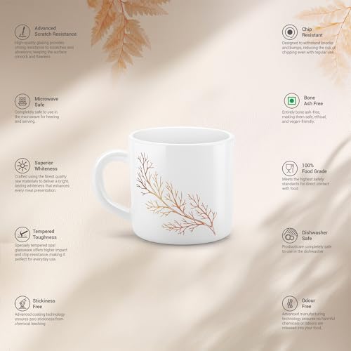 Image of Treo By Milton Opalware Amara 18 Silvia Cup Set | Microwave & Dishwasher Safe | Bone-Ash Free | Tempered Toughness | Set of 6, 180 ml Each | White | Mug Set for Tea, Coffee, Daily Use & Gifting