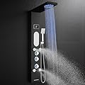 ROVOGO LED Shower Panel Tower System with Mist Rainfall Shower Head, Body Jets, Handheld and Tub Spout, No Battery Led Lights and Digital Display, Simultaneous Shower Column Stainless Steel, Black