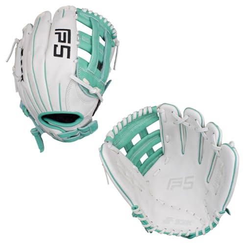 SSK FP5 Fastpitch Softball Glove – Infield - Outfield - Pitcher – 11.5”-11.75”-12”-12.25”-12.5”-12.75”-13”– Right & Left Hand Throw (White/Mint - H Web, 12" - Left Hand Throw)