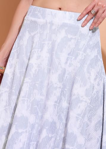 Image of FRAULEIN Women's Tie-Dye A-Line Self Design Printed Maxi /Midi Skirt | High Waist Flared | Soft Ribbed Texture | Casual Summer Knee Length Vacation Skirt