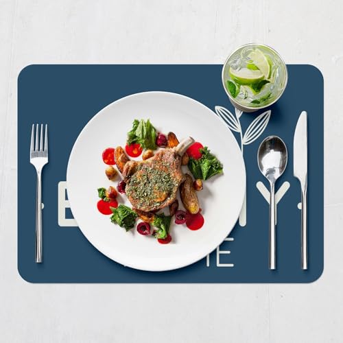 Sets de table anti-rayures dessous liège napperons bleus lavables grand format