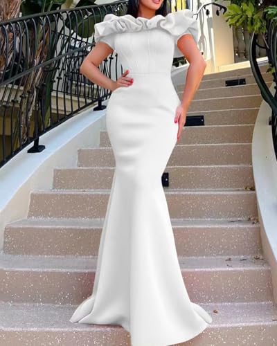 Ruffle Sleeve Bodycon Evening Maxi Dress Off Shoulder Mermaid Formal Dresses B10313