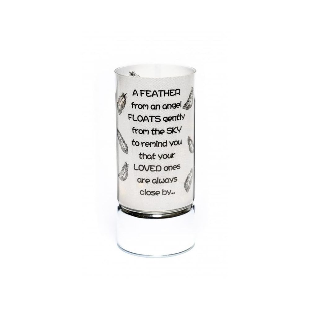 Memorial Light Tube Ornament for Garden & Graveside – Weatherproof Glass Remembrance Light with Engraved Verse | Sympathy & Memorial Gift for Loved Ones (20cm) (Feather from an Angel)