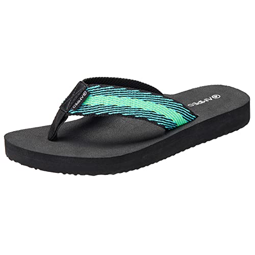 Ampeo Flip Flops for Women,Webbing Flip-Flop,Green,Black,Size 9