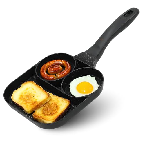 Tissting 3 in 1 Non Stick Frying Pan for Gas and Induction Hobs 30cm/11.8in - Multi Section Breakfast Pan with Comfortable Handle Cook Eggs Sausage and Bacon Simultaneously