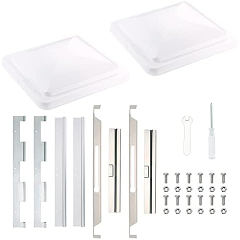ONLTCO Expert RV Vent Lid Replacements (2-Pack) - Universal Fit for Trailers, Campers & Motorhomes, White Covers with Durable Metal Hinges, Compatible with Jensen, Ventline & Elixir Vents Cover