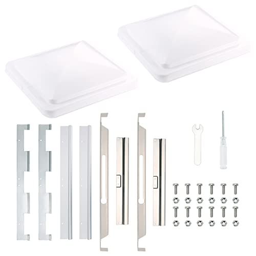 ONLTCO Expert RV Vent Lid Replacements (2-Pack) - Universal Fit for Trailers Campers & Motorhomes White Covers with Durable Metal Hinges Compatible with Jensen Ventline & Elixir Vents