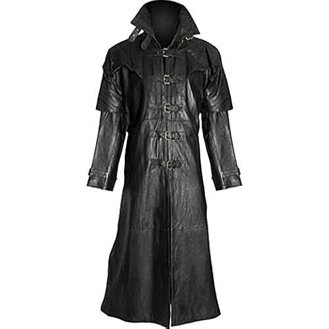 Steampunk Gothic Men's Long Trench Leather Coat Jacket Hugh Jackman Van Helsing 2XS to 5XL (L, Faux Leather) Black Cover