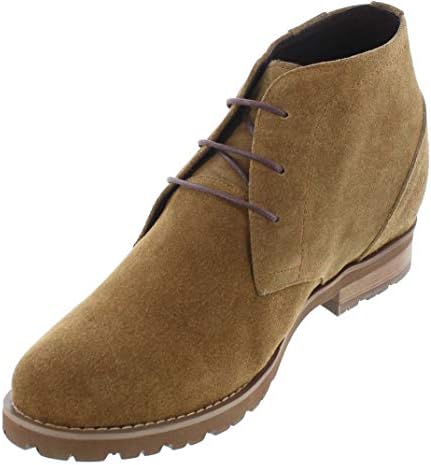 CALTO Men's Invisible Height Increasing Elevator Shoes - Khaki Tan Nubuck Leather Lace-up High-top Chukka Style Dress Boots - 3 Inches Taller - T65561 - Size 9 D(M) US | Image 1