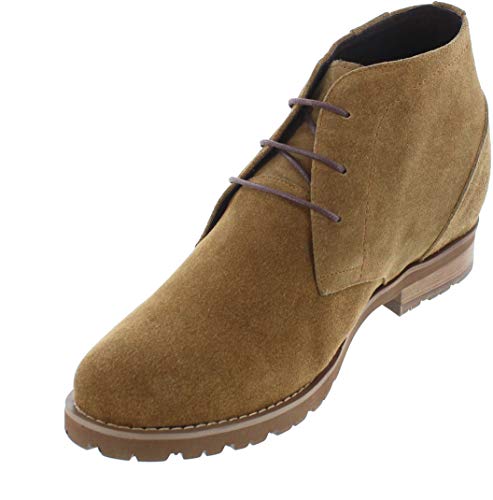 CALTO Men's Invisible Height Increasing Elevator Shoes - Khaki Tan Nubuck Leather Lace-up High-top Chukka Style Dress Boots - 3 Inches Taller - T65561 - Size 6.5 D(M) US2