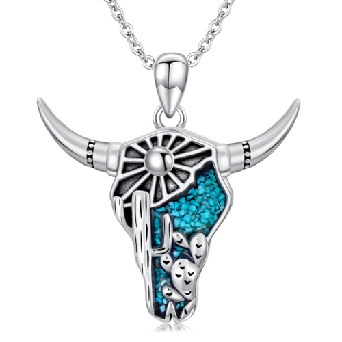 Western Necklace 925 Sterling Silver Turquoise Western Pendant Country Jewelry Gifts for Cowgirl Cowboy