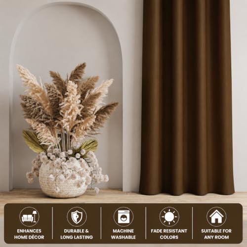 Image of LaVichitra 2 Pieces Solid Premium Blackout Curtains - Thermal Insulated, 3 Layered, 100% Opaque Window - 4 feet, Brown