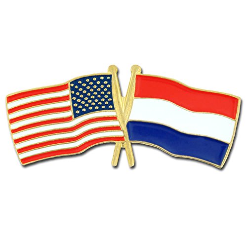PinMart USA Netherlands Flag Hat Pins, Crossed Friendship Flags Enamel Lapel Pin, American Dutch Badge, Travel Souvenir Gift – 1 Piece