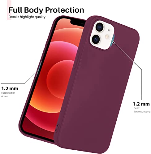 Image of DIZORO Microfiber Candy Case Compatible for iPhone 12 / iPhone 12 Pro 6.1 inch, Shockproof Slim Back Cover Liquid Silicone Case- Wine Red