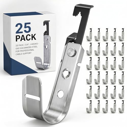 Image of Zonon 25 Pcs Metal J Hooks Cable Support J Hook Hangers with Bat Wing Heavy Duty G60 Galvanized Steel Cable Hooks for Hanging Attaching Ceiling Wire Threaded Rod, UL Listed (3 /4 Inch)