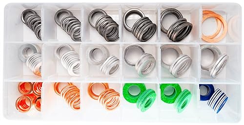 Image of 200PCS 18 Sizes Master Oil Drain Plug Gaskets Washers Assortment Kits Fit for Toyota, Subaru, Chevrolet Replace 90430-12031, MD050317, 803916010, 11026-01M02, 11137546275, APC93000