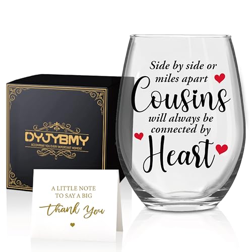 DYJYBMY Side By Side Or Miles Apart Cousins Will Always Be Connected Stemless Wine Glass With Gifts Box, Family Stemless Tumbler For Wine Lover, Housewarming Farewell Gifts For Cousins Friend Family