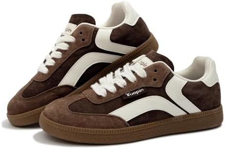 Tuopin Sneaker Damen Klassische Damen-Sneaker Gummisohlen Echtleder | Retro-Sneaker für Damen, rutschfeste Freizeitschuhe，sneaker damen braun，Turnschuhe Damen，Rutschfest