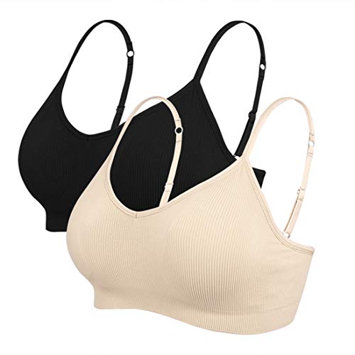 Vertvie Damen 2/3/4er Set Basic Wohlfühl BH Sport BH Spaghettiträger Bralette ohne Bügel Nahtlose Gepolsterte mit Spaghetti Bra Top Low Support Bra(EU M/Tag L,Schwarz/Hautfarbe)