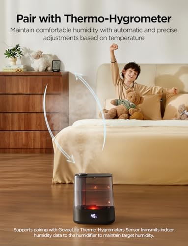 GoveeLife Smart Humidifiers for Bedroom, 6L Cool Mist Top Fill for Large Room, Humidity Sensor, Auto Mode, 60H Quiet Runtime, Schedule, WiFi Humidifier for Baby Plant, Compatible with Alexa, Black - Thumbnail 3