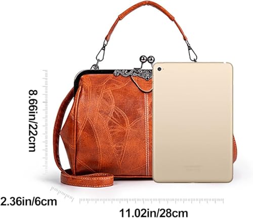 Vintage Hollow Shoulder Bag for Women Leather Satchel Clutch Purse with Kiss Lock Genuine Leather4