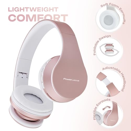 PowerLocus Wireless Bluetooth Over-Ear Stereo Foldable Headphones, Wired Headsets Noise Cancelling with Built-in Microphone for iPhone, Samsung, LG, iPad (Rose Gold) - Image 3