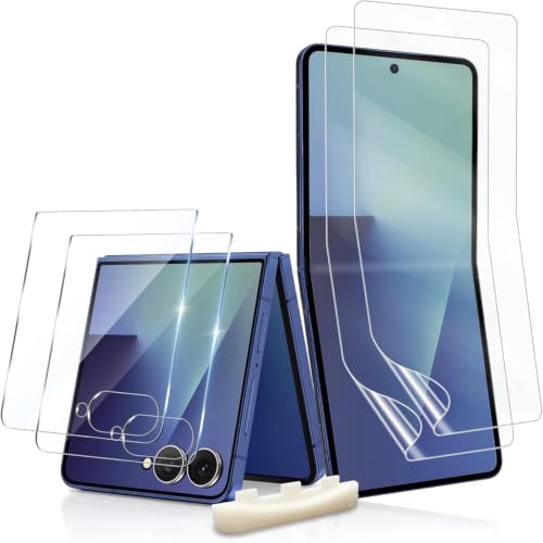 2+2 Pack for Samsung Galaxy Z Flip 7 Screen Protector Tempered Glass Outer+ Flexible Film Inner for Z Flip 7 5G No Folding Cease Anti-Bubble No Edeg Lifting Full Coverage for Front & Main Display
