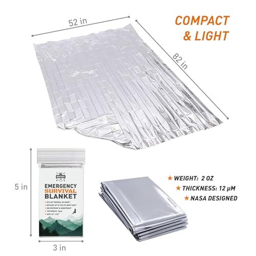 Monterra Emergency Blankets for Survival, 4 Pack, Mylar Foil Blankets, Thermal Space Blanket, Car Supplies, Camping Accessories, Hiking, Outdoor Gear and Equipment, Bug Out Bag.