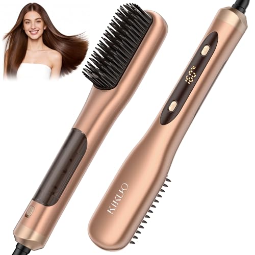 Image of Steam Hair Straightener Brush, Steamline Pro 3 in 1 Straightening Brush, Curly & Frizzy Hair,Smooth Without Flattening, 5 Temp Settings & LED Display, Dual Voltage, Professional Tools, Vivid Orange