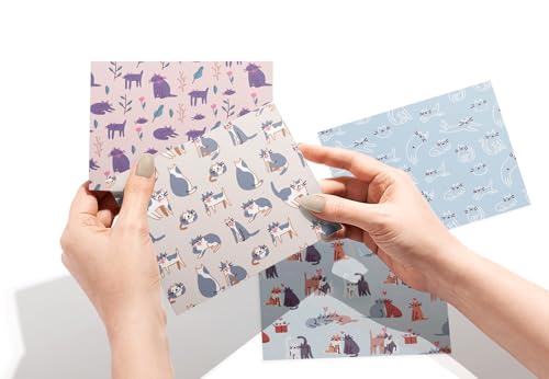 Image of Twigs Paper Note Cards - 12 Assorted Cat Pattern Designs with Envelopes - Made in the USA - Eco-Friendly Blank Cards for Everyday Correspondence - 5.5 x 4.25 Inches