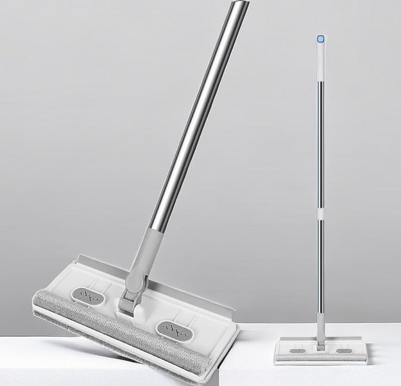 PRUVAVE 3 In1 Flat Mop Long Handle Mop,Easy to Floor Cleaning Mop,Flat Mop with Glass Cleaner,180 Rotate Long Handle Mop with Soft Side Brush Steel Handle.(Heavy Quality)