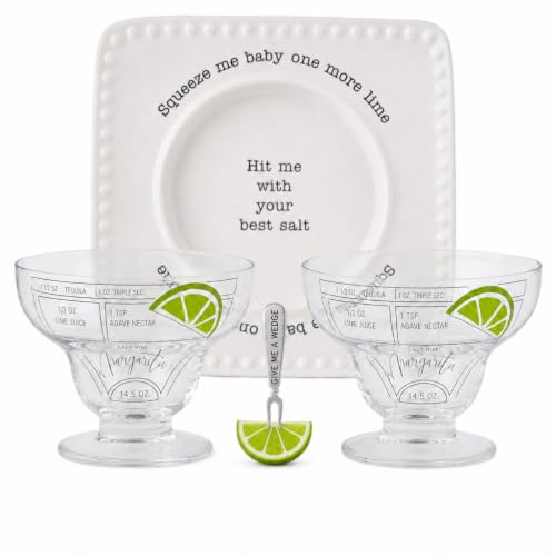 Mud Pie Margarita Gift Box | Includes 2 Margarita Glasses and Lime and Salt Rimmer