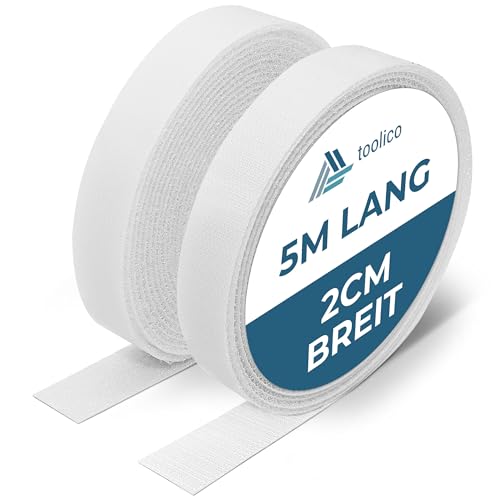 TOOLICO Cinta de velcro autoadhesiva extrafuerte, 5 m x 20 mm, resistente a la intemperie, doble cara, blanco, para fijar mosquiteras, como cierre de velcro (5 m)