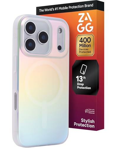ZAGG Milan Snap Case for iPhone 17 Pro - Iridescent, Graphene Strengthened Phone Case with Drop Protection (13ft/4m), Textured Edges & Sparkle Design, MagSafe Charging Compatible