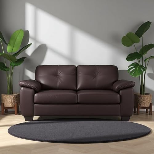 Image of Torque Antos Premium Leatherette 2 Seater Sofa-Dark Brown | Modern Designs Sofa 2 Seater | Leatherette 2-Person Sofas Couches for Living Room Office Guest Room