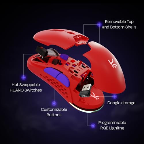 Image of Kreo Chimera RGB USB Wireless Gaming Mouse with Hot-swappable Switches & 7 Programmable Buttons | Swappable Shells & Switches Included | Adjustable DPI Upto 10000 (Wireless, Ruby Red)
