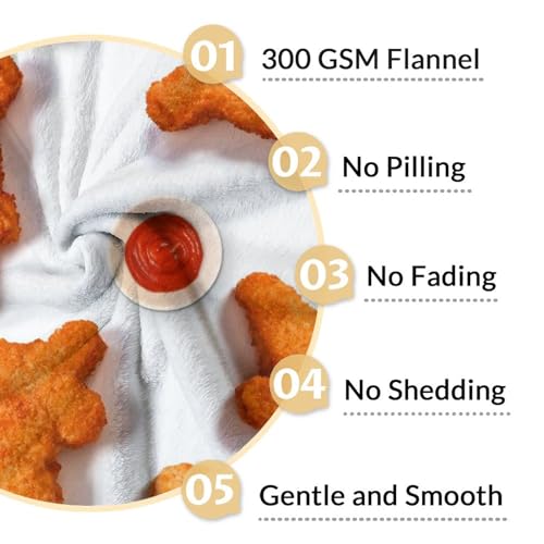 Mercuryelf Dinosaur Chicken Nugget Blanket - Soft, Fuzzy & Warm - 50x60 Inches Flannel Throw Blankets for Living Room, Sofa - White Novelty Throws Gift for Teens