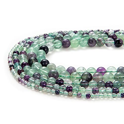 Image of 100Pcs Natural Stone Beads 8mm Fluorite Round Gemstone Loose Beads with Elastic Bracelet String for Bracelets Necklace Jewelry Making