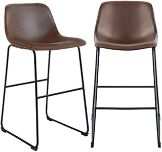 Rfiver Bar Stools Set of 2 PCS Soft Faux Leather, Industrial Pub Barstools with Back and Footrest, Modern Armless Bar Height Stool Chairs, 76.2-cm Seat Height Chairs for Kitchen Home Office Pub, Brown